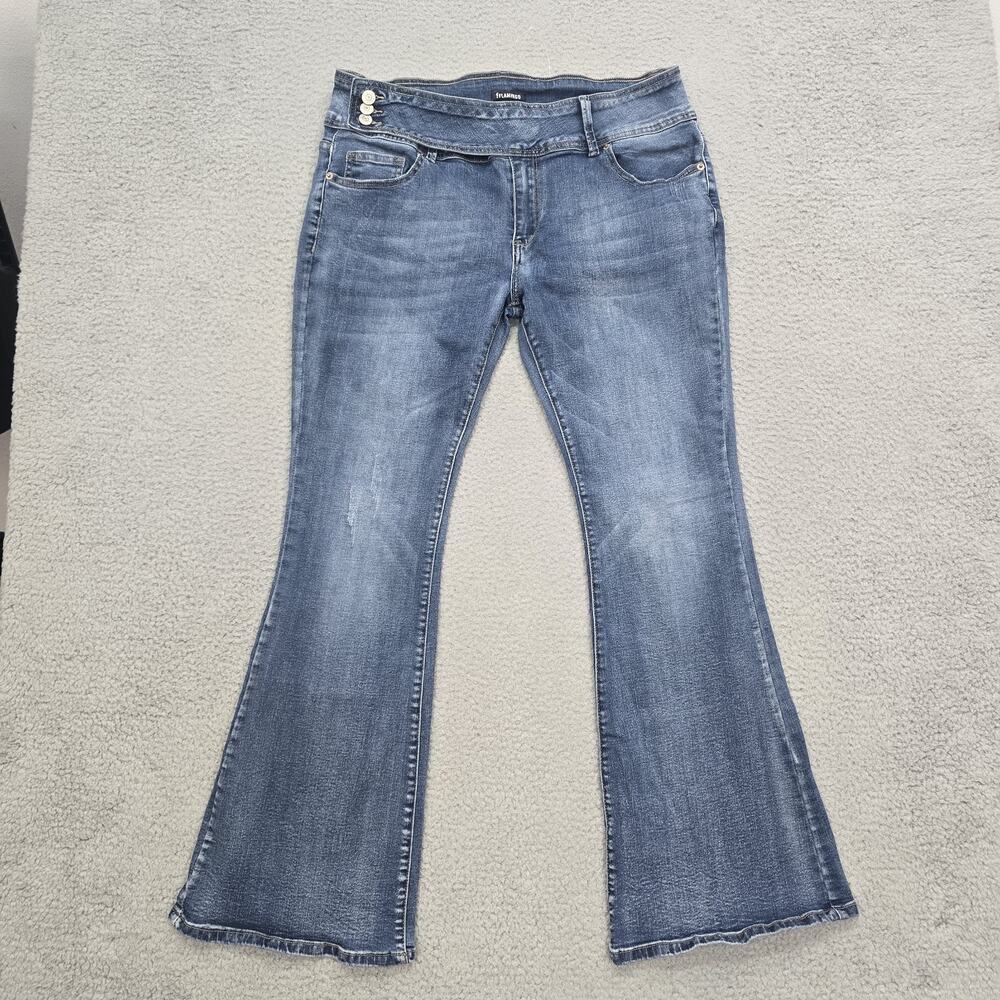 Flamingo Womens Jeans 2XL Blue Flare Bootcut 34x30 Stretch 3 Button Y2K Denim